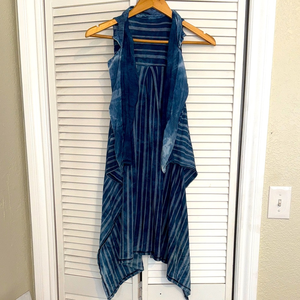 Striped Denim-style Sleeveless Drape Vest Tunic - S/M